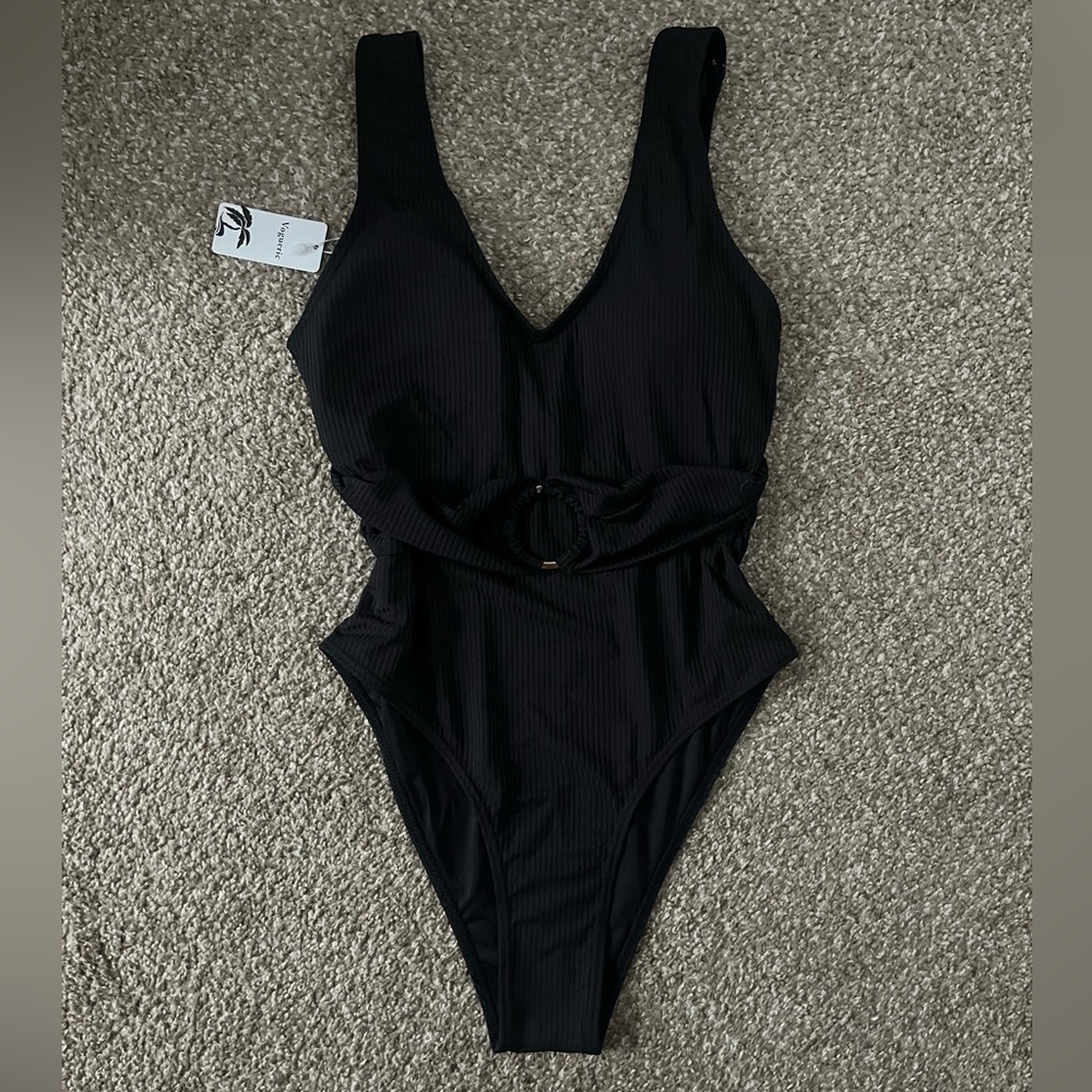 Black Ribbed One Piece - Picture 3 of 5